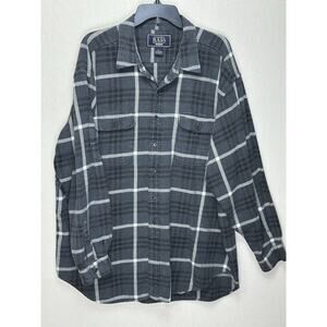Mens G.H. Bass & Co. Sz XL Plaid Gray Black Flannel button up shirt cotton READ